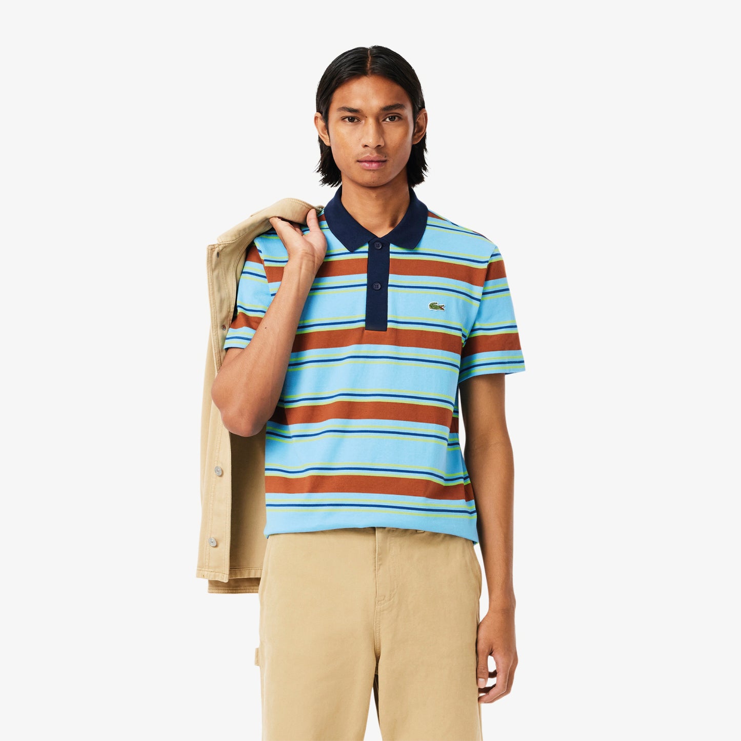 Polo Diseño para Hombre color Celeste Lineas Azules Y Cafes