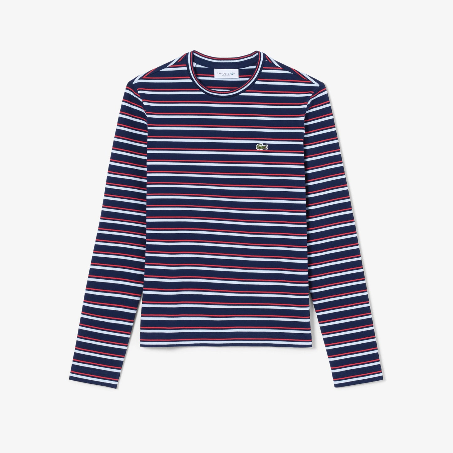 T-Shirt cuello redondo para Mujer color Azul Lineas Blanca Y Rojas