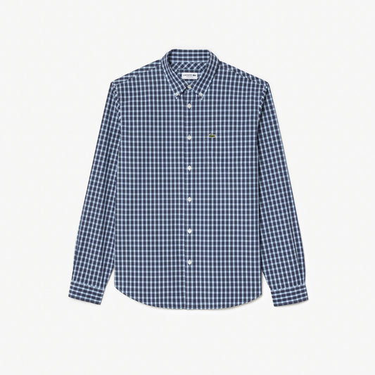 Manga Larga  para Hombre color Azul Con Cuadros Blancos