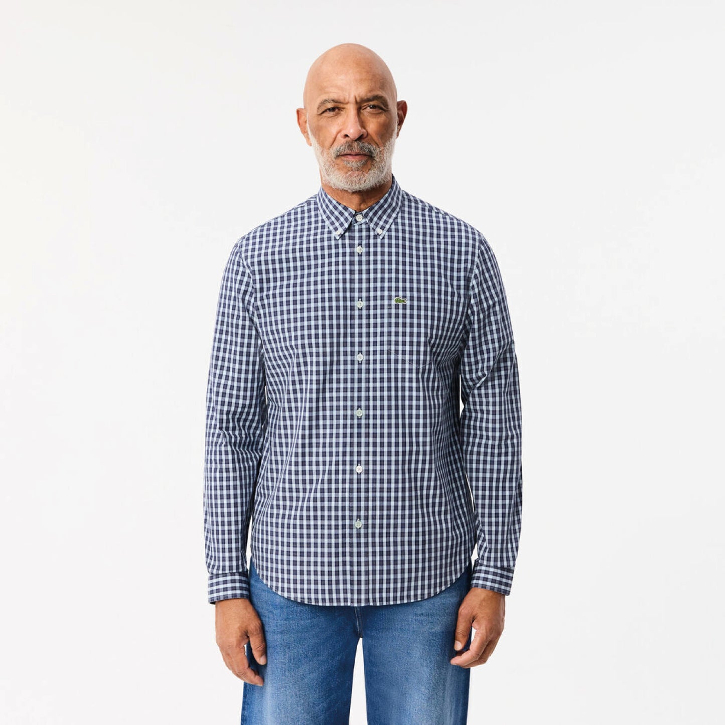 Manga Larga  para Hombre color Azul Con Cuadros Blancos
