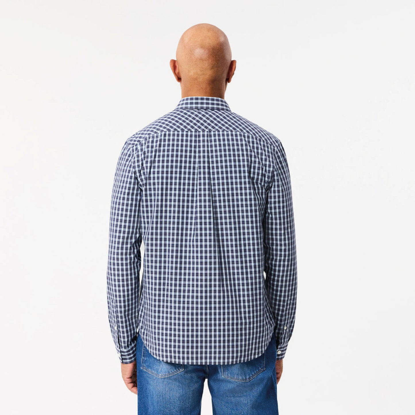 Manga Larga  para Hombre color Azul Con Cuadros Blancos