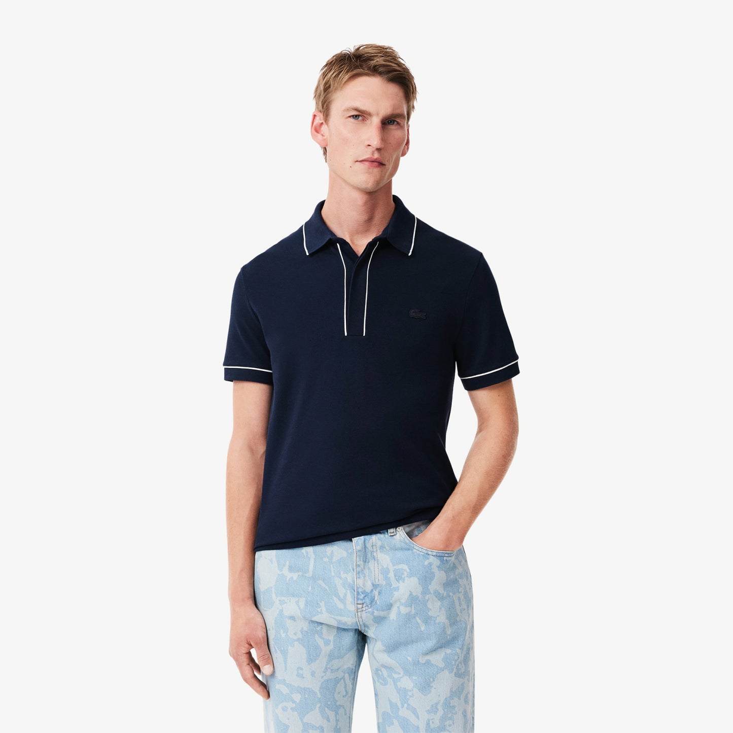 Polo  para Hombre color Azul Lineas Blancas