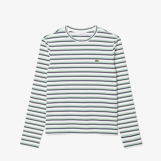 T-Shirt cuello redondo para Mujer color Blanca De Rayas Verdes Y Azules