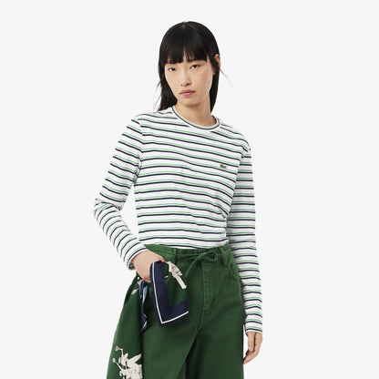 T-Shirt cuello redondo para Mujer color Blanca De Rayas Verdes Y Azules